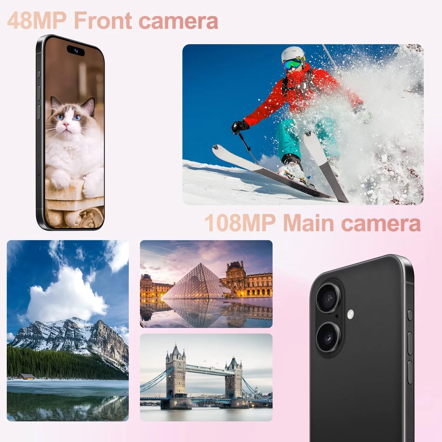 Unlocked Phones I16 Plus 5G Cell Phone Android 13 Smart Phones 8GB 256GB/6.7" Display/108MP 48MP Camera/6800 mAh(Black)