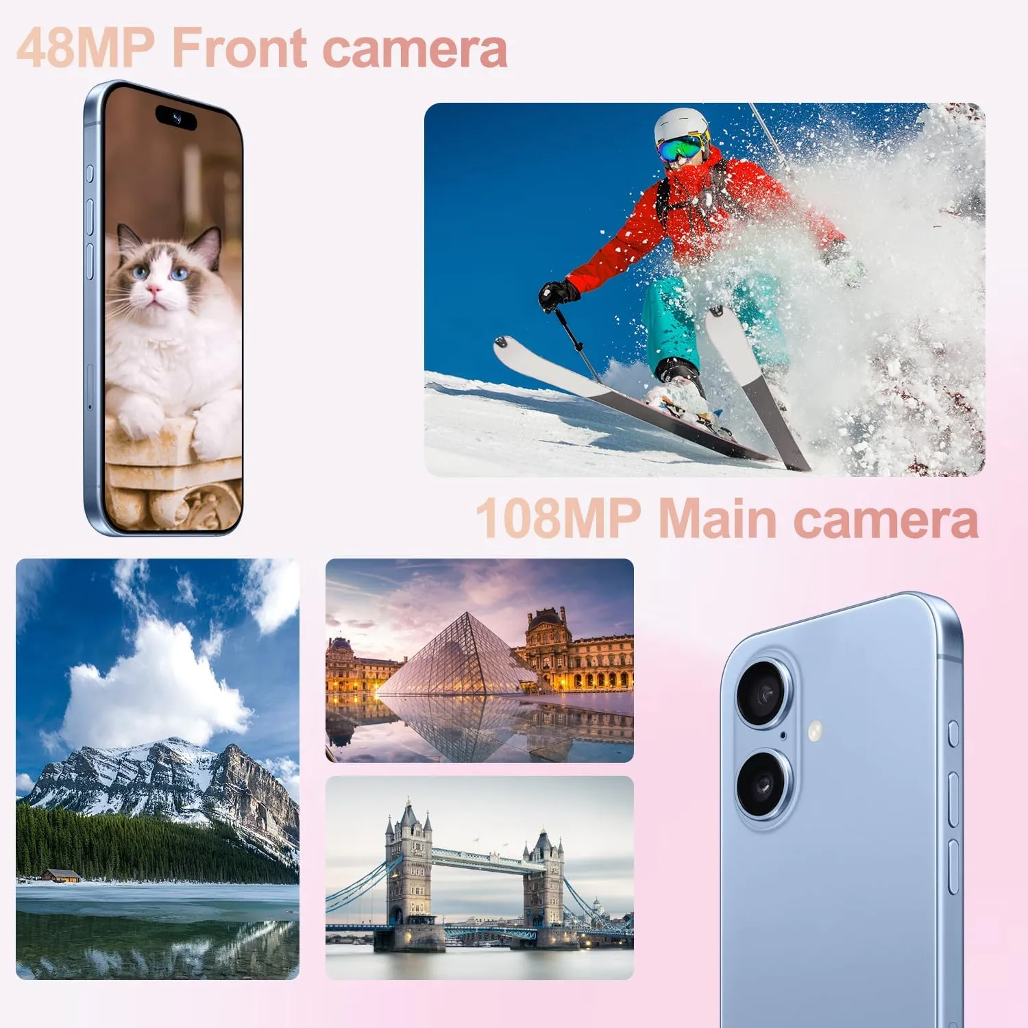 Unlocked Phones I16 Plus 5G Cell Phone Android 13 Smart Phones 8GB 256GB/6.7" Display/108MP 48MP Camera/6800 mAh(Blue)