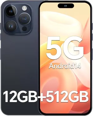 Unlocked Phones P15 Promax, 6.8" HD Screen Cell Phone with Android 14, 108MP 48MP Camera Smartphone, 12GB 512GB, 6800mAh Battery/5G/Dual Sim/Face ID/GPS, Blue
