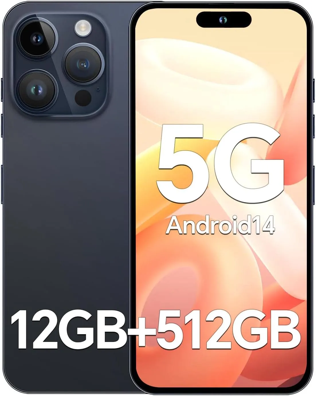 Unlocked Phones P15 Promax, 6.8" HD Screen Cell Phone with Android 14, 108MP 48MP Camera Smartphone, 12GB 512GB, 6800mAh Battery/5G/Dual Sim/Face ID/GPS, Blue