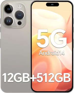 Unlocked Phones P15 Promax, 6.8" HD Screen Cell Phone with Android 14, 12GB 512GB, 108MP 48MP Camera Unlocked Smartphone, 6800mAh Battery/5G/Dual Sim/Face ID/GPS, Grey
