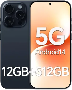 Unlocked Phones P16 Promax, 6.7" HD Screen Cell Phone with Android 14, 12GB 512GB, 108MP 48MP Camera Unlocked Smartphone, 7000mAh Battery/5G/Dual Sim/Face ID/GPS, Blue