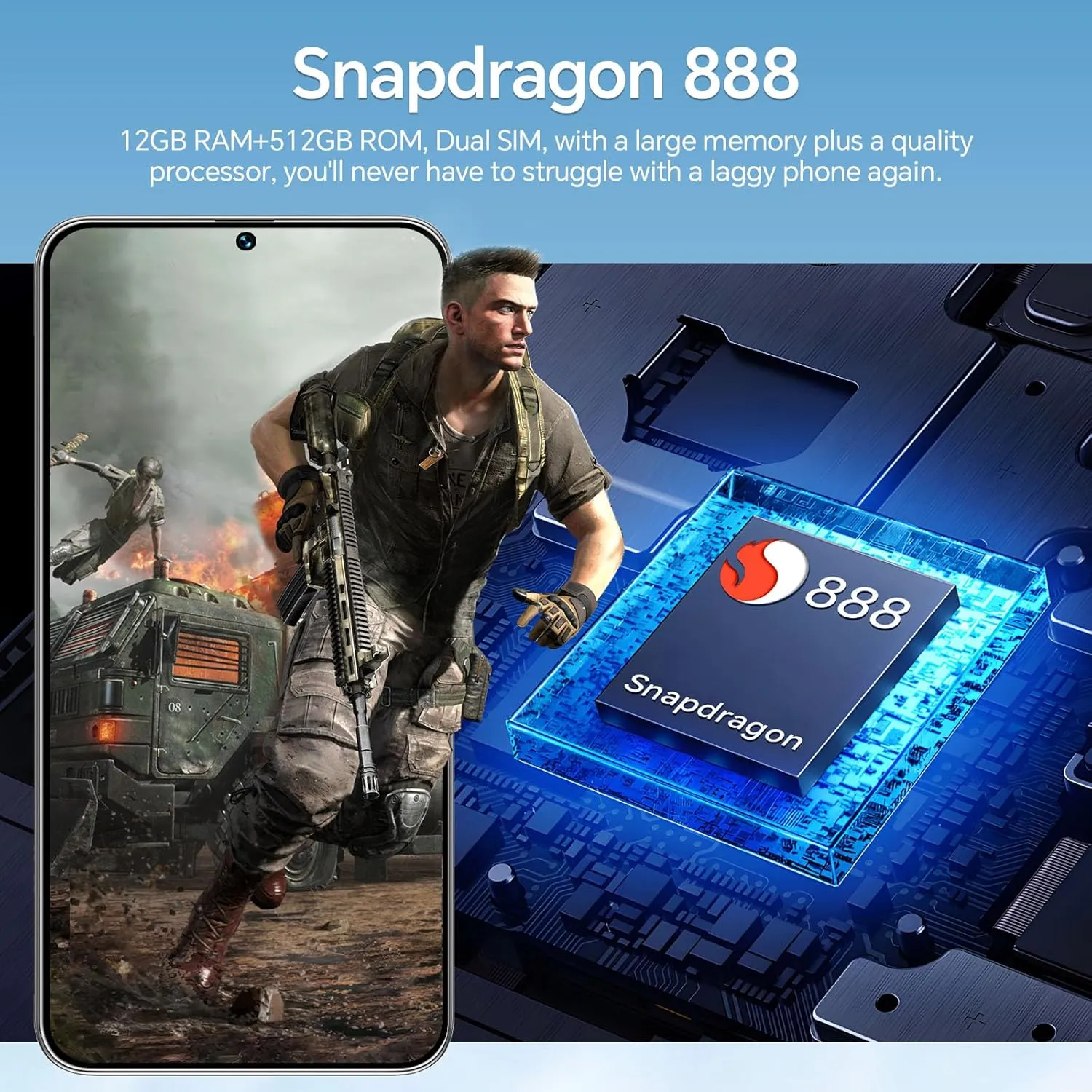 Unlocked Phones S19, Android 14 Mobile Phone, 12GB 512GB Smartphone, 5G Dual SIM, 48MP 108MP Camera Cell Phone, 6.8'' Screen, 6800mAh Battery, Face ID, Sliver