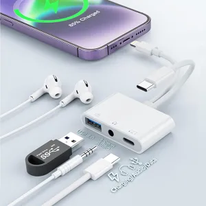 USBC Lightning to USB Camera Adapter with Charging Port [MFi Certified] USBC to USB OTG Adapter with USB3.0 Type C Charging 3.5mm Headphone for iPhone 15/iphone/iPad to Flash Drive Reader/Keyboard
