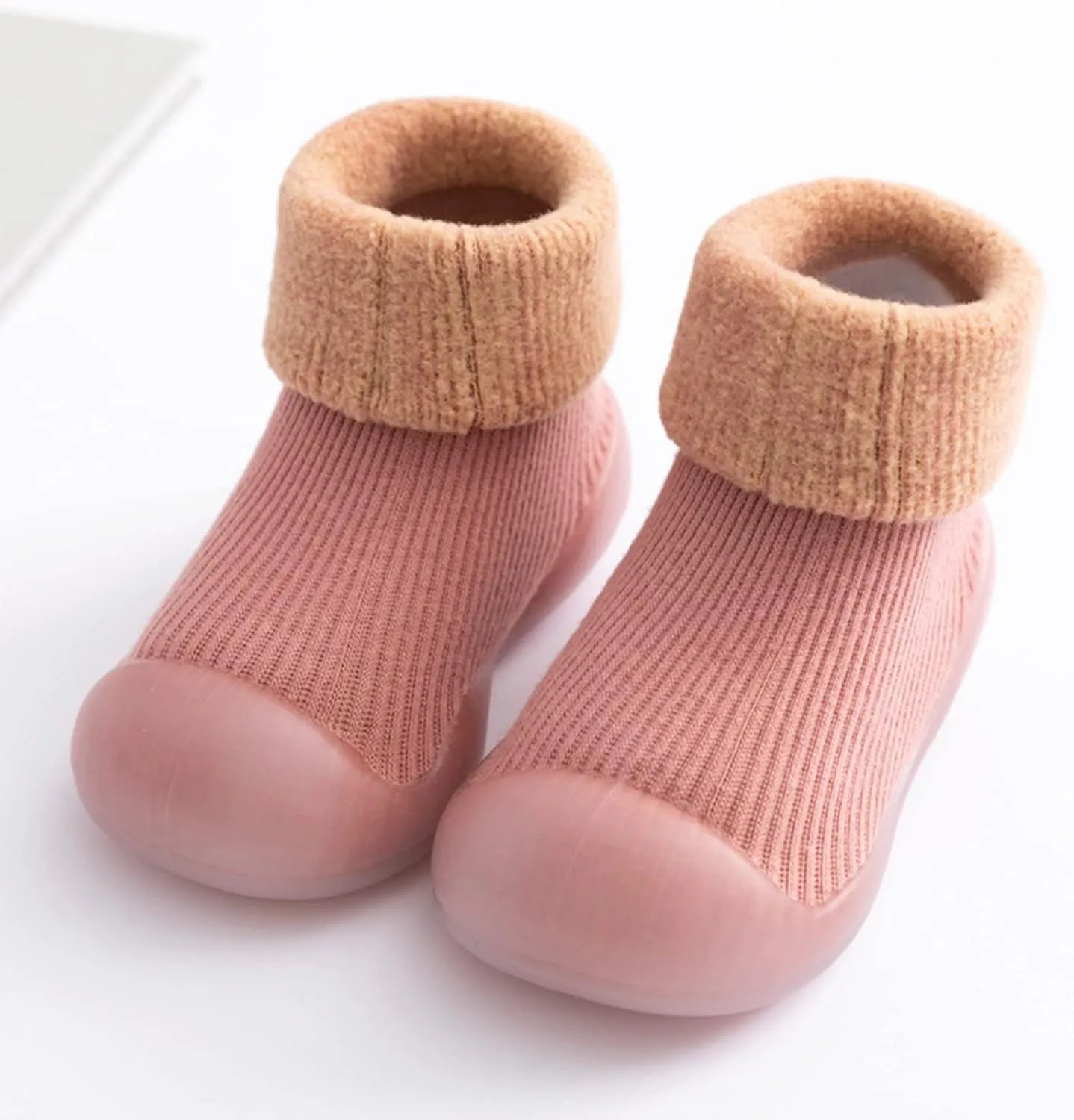 Warm Knit Baby Slipper Rubber Stocking Boys Sole Girls Solid Socks Toddler Shoes Kids Soft Rubber (Pink, 15-18 Months)