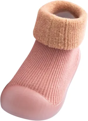 Warm Knit Baby Slipper Rubber Stocking Boys Sole Girls Solid Socks Toddler Shoes Kids Soft Rubber (Pink, 15-18 Months)