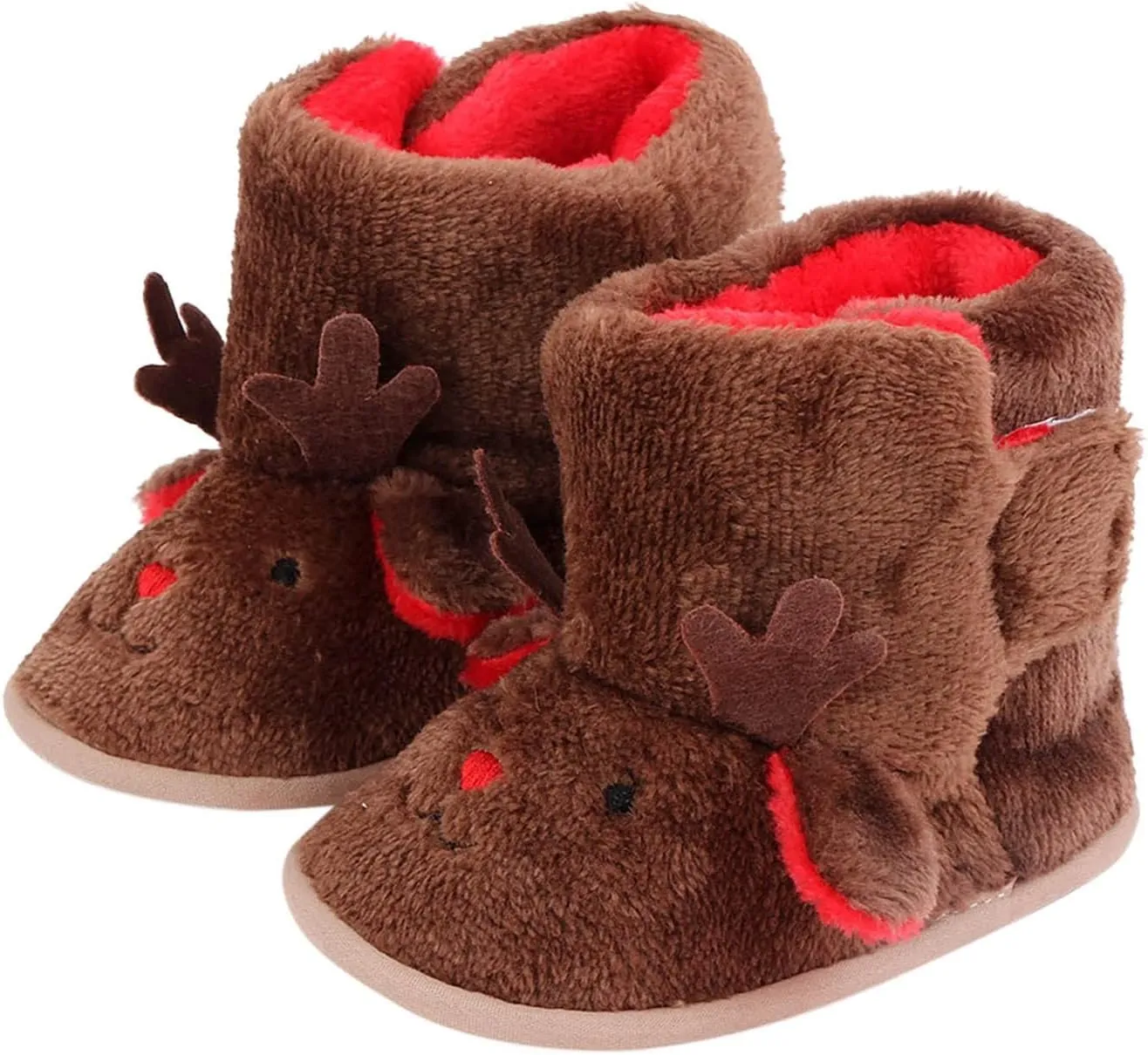 Warm Winter Baby Shoes Cartoon Deer Shape Christmas Indoor Boots Baby Soft Sole Toddler Shoes Baby Snow Boots (Brown, 12-18 Months)