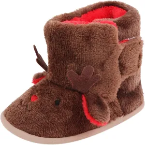 Warm Winter Baby Shoes Cartoon Deer Shape Christmas Indoor Boots Baby Soft Sole Toddler Shoes Baby Snow Boots (Brown, 12-18 Months)