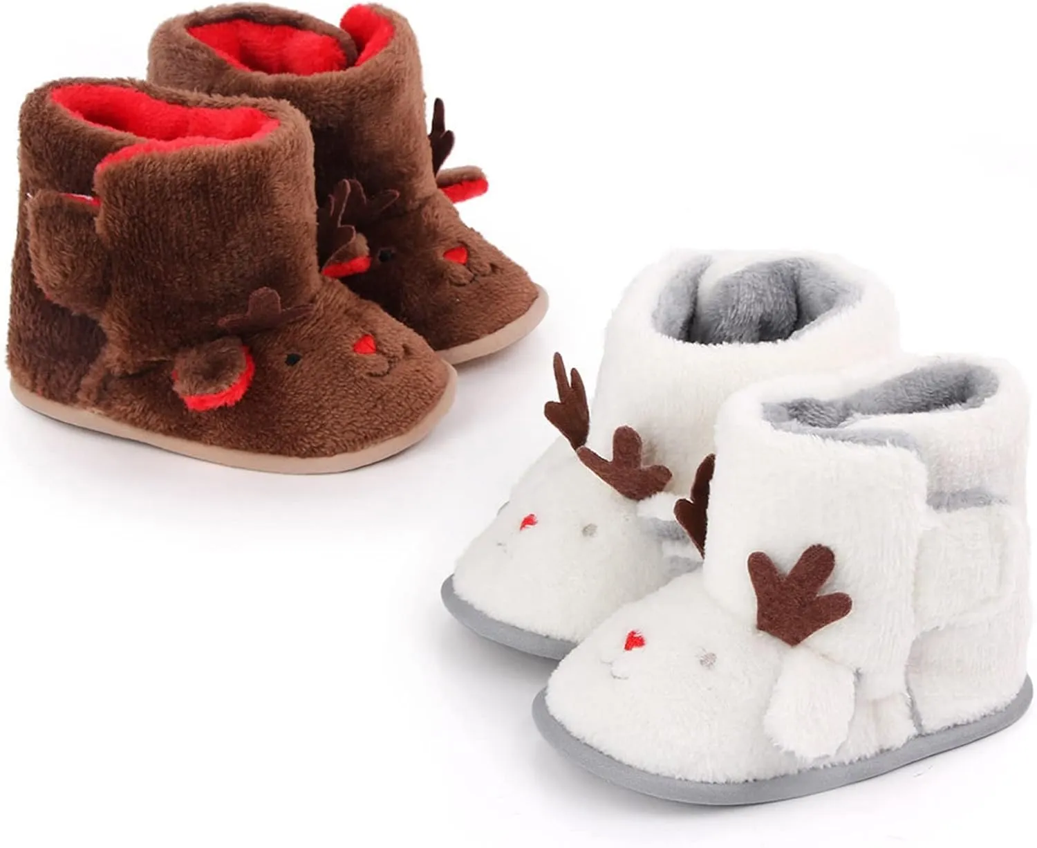 Warm Winter Baby Shoes Cartoon Deer Shape Christmas Indoor Boots Baby Soft Sole Toddler Shoes Baby Snow Boots (Brown, 12-18 Months)