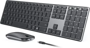 Wireless Bluetooth Keyboard and Mouse Combo (USB   Dual BT), seenda Multi-Device Rechargeable Slim Keyboard and Mouse, Compatible for Win 7/8/10, MacBook Pro/Air, iPad, Tablet - Black Gray