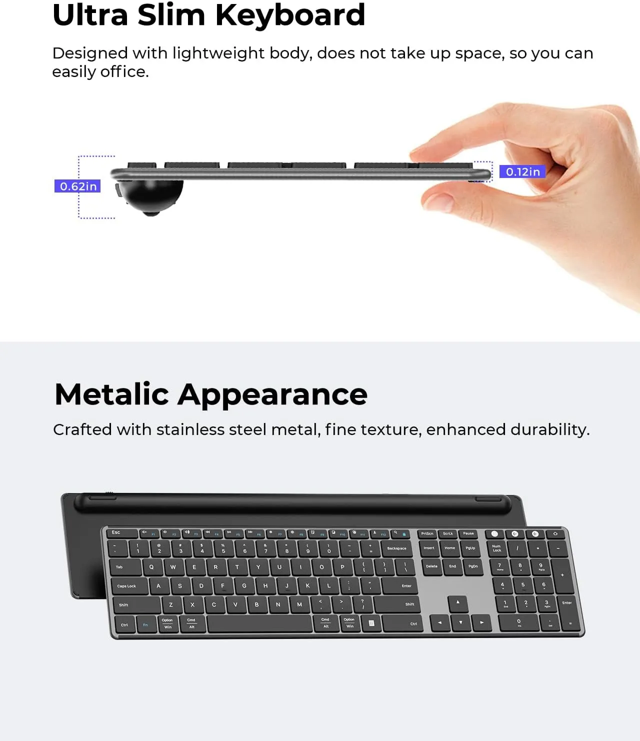 Wireless Bluetooth Keyboard and Mouse Combo (USB   Dual BT), seenda Multi-Device Rechargeable Slim Keyboard and Mouse, Compatible for Win 7/8/10, MacBook Pro/Air, iPad, Tablet - Black Gray
