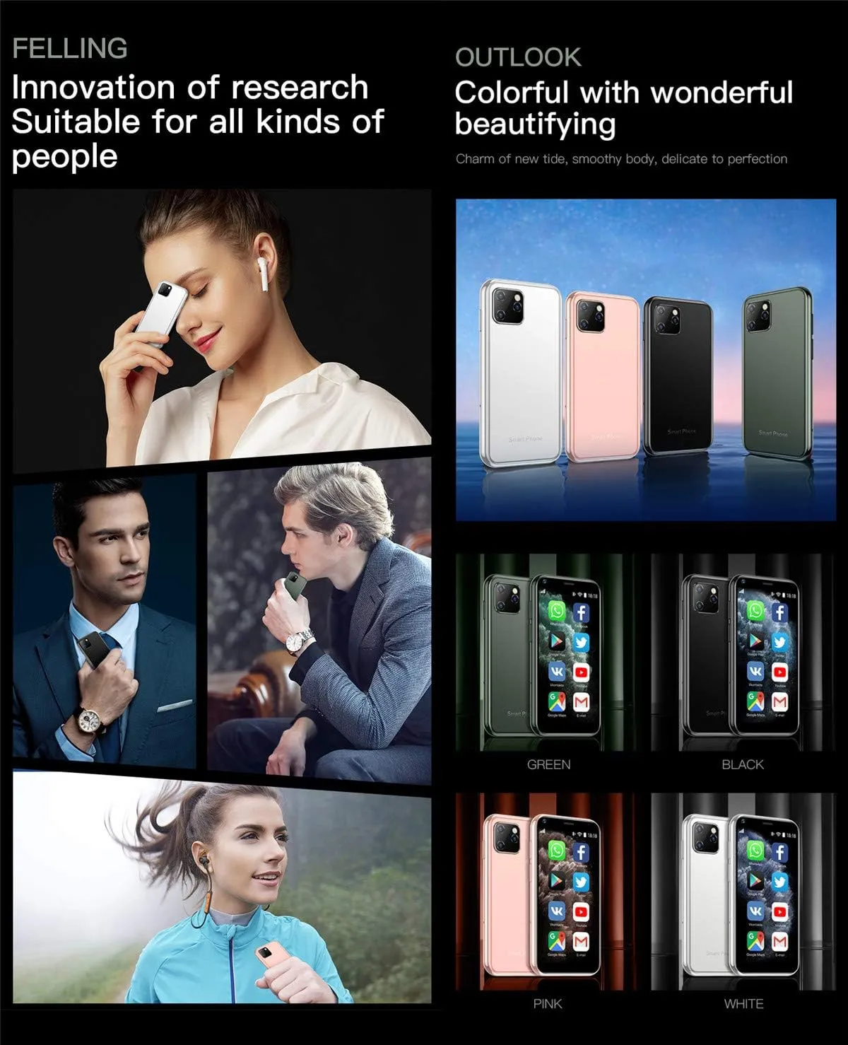 XS11 3G Mini Smartphone 2.5Inch WiFi GPS China Mobile Upgraded RAM 2GB ROM 16GB Quad Core Android Cell Phones Slim Body HD Camera Dual Sim Compatible with Google Play Cute Smartphone (Black)