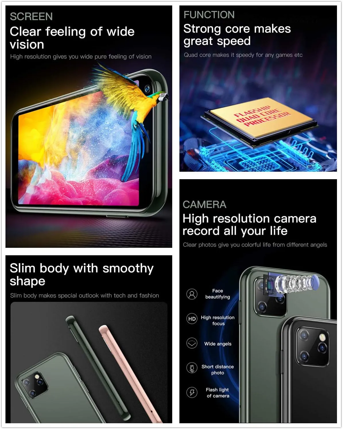 XS11 3G Mini Smartphone 2.5Inch WiFi GPS China Mobile Upgraded RAM 2GB ROM 16GB Quad Core Android Cell Phones Slim Body HD Camera Dual Sim Compatible with Google Play Cute Smartphone (Black)