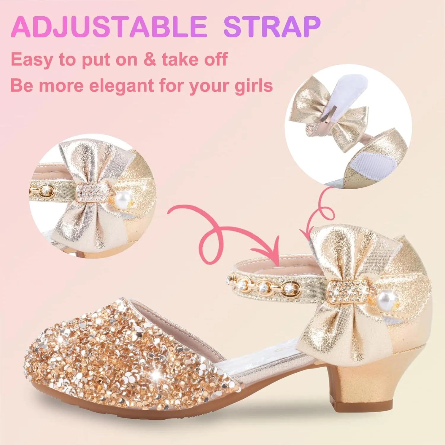 ZGDG Girls Dress Shoes Low Heel Princess Flats Mary Jane Flower Glitter Shoes Wedding Birthday Party Prom Sequins Sandals for Toddler Little Big Kids