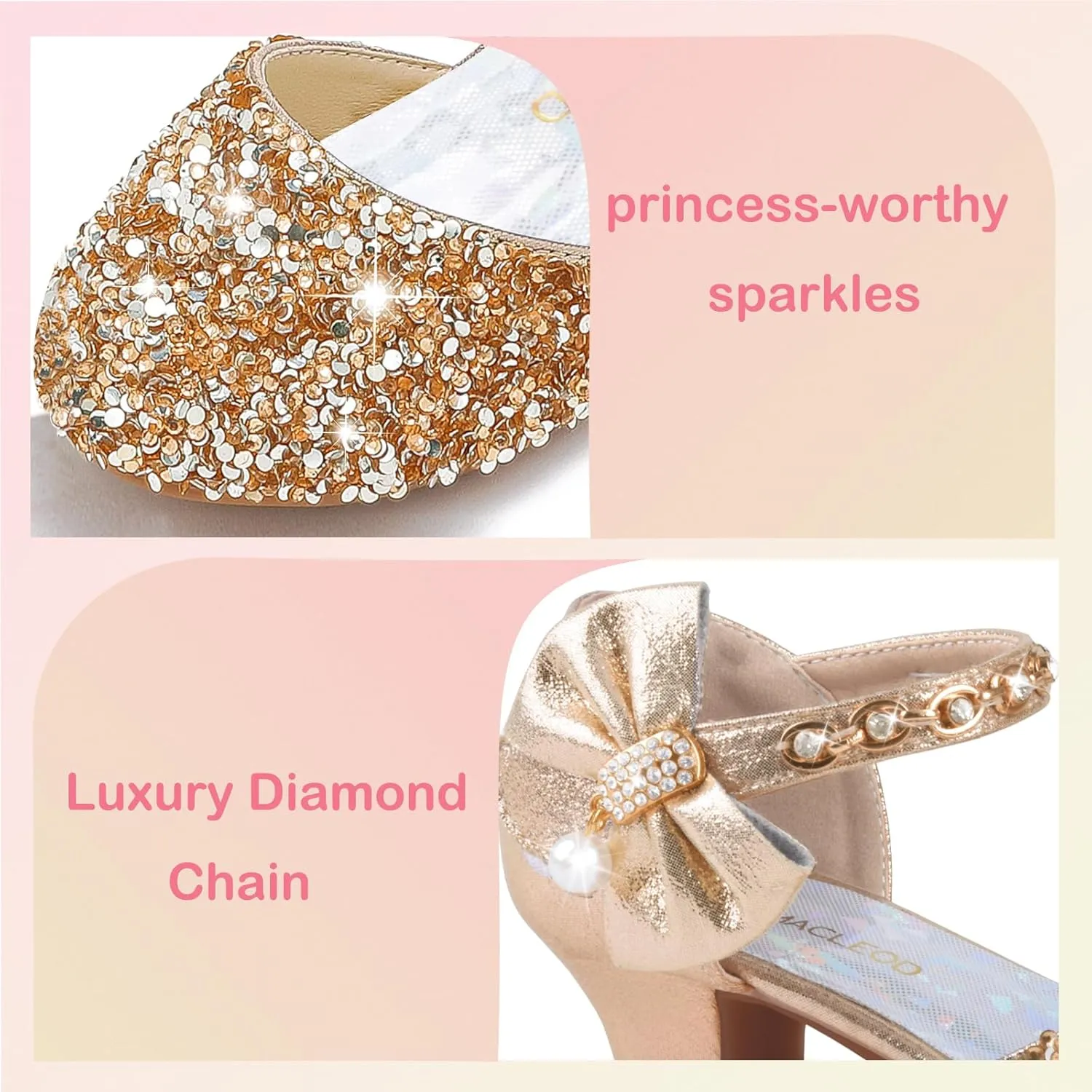 ZGDG Girls Dress Shoes Low Heel Princess Flats Mary Jane Flower Glitter Shoes Wedding Birthday Party Prom Sequins Sandals for Toddler Little Big Kids