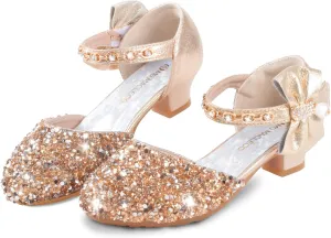 ZGDG Girls Dress Shoes Low Heel Princess Flats Mary Jane Flower Glitter Shoes Wedding Birthday Party Prom Sequins Sandals for Toddler Little Big Kids